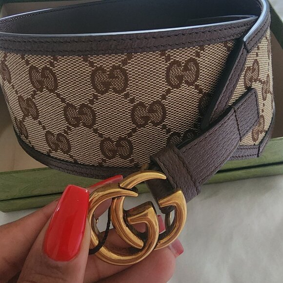 100 % Authentic Gucci Brown GG Canvas and Leather Buckle Wide Waist Belt 85CM - Picture 11 of 11